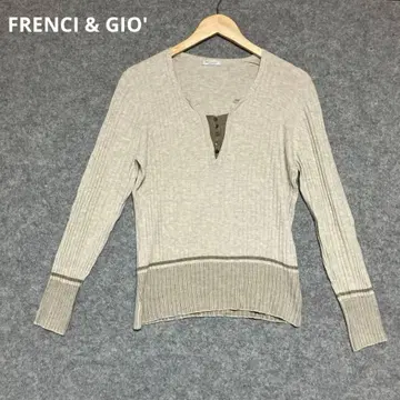 FRENCI & GIO 이탈리아제 리브 V넥 스웨터 베이지