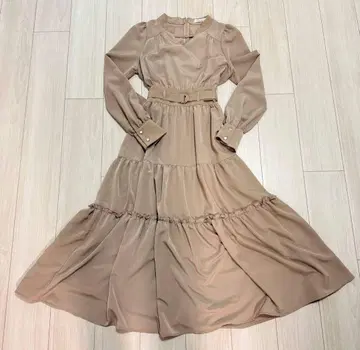 레이디 아젤 초커 디자인 원피스 퍼프 슬리브 베이지 긴팔