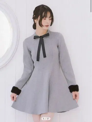 FURFUR 소매 퍼 보타이 니트 원피스