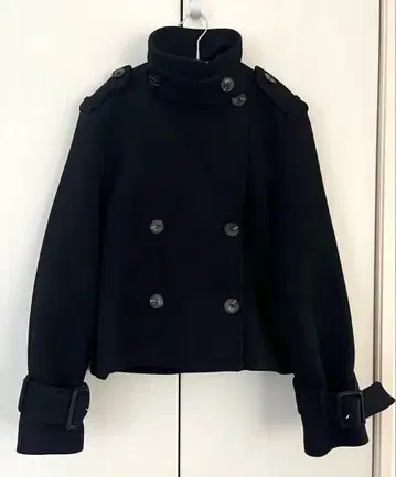 피코트 울 하이넥 트렌치코트 짧은 기장 블랙