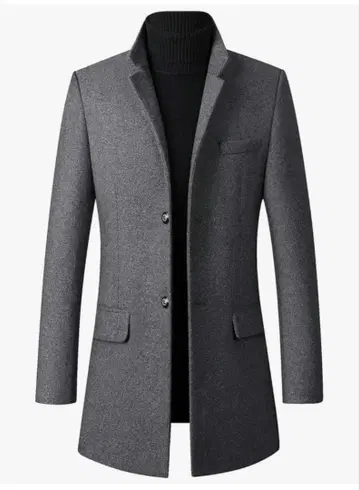 OKJCON 그레이 체스터 코트 울 혼방