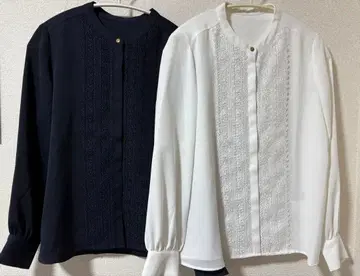 AOKI 밴드 카라 레이스 블라우스 2장 세트