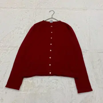 쉽스 니트 가디건 S 긴팔 울 토끼 양모 빨간색 크루넥