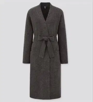 [ 미사용 ] 유니클로 수플레얀 벨티드 롱 니트 코트 다크 그레이 S