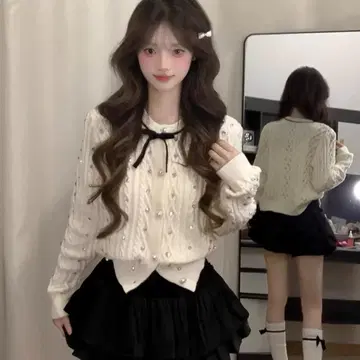 화이트 케이블 니트 가디건