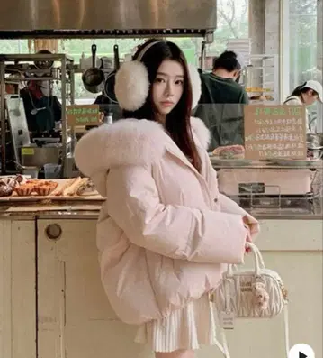 SHEIN 핑크 후드 부착 다운 자켓