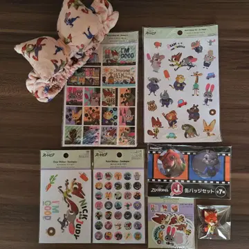 주토피아 캔 뱃지 씰 스티커 헤어밴드