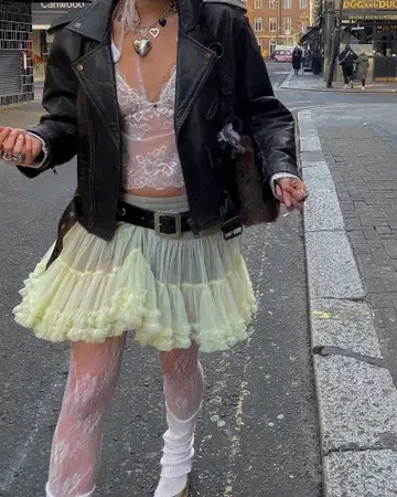 빈티지 파니에 스커트 블랙 프릴 그런지 y2k