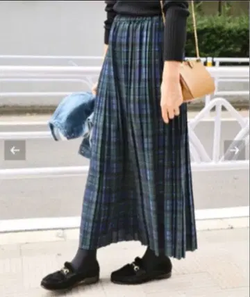 이에나 체크 플리츠 스커트 네이비 계열