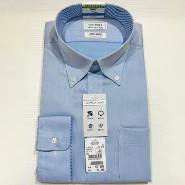 긴팔 와이셔츠 [미사용 택 포함] 논아이론 코튼 버튼 다운 블루 L