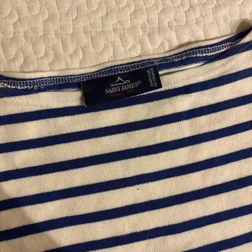 SAINT JAMES 화이트와 파랑 스트라이프 긴팔 T셔츠