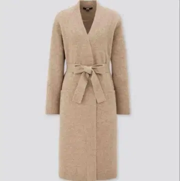 [미사용] 유니클로 수플레얀 벨티드 롱 니트 코트 베이지 S