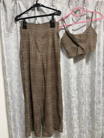 브라운 체크 팬츠 셋업