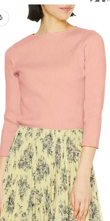 보트넥 7부 소매 오가닉 리브 니트 미라 오웬 핑크