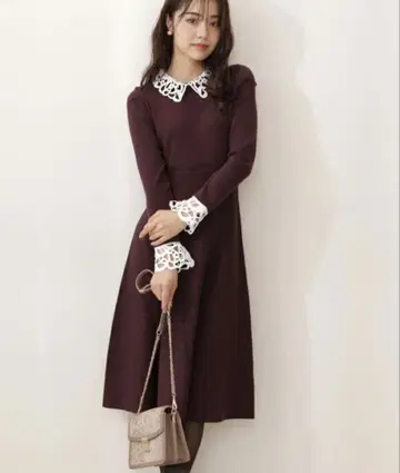 클래시컬 레이스 니트 원피스 보르도 PS 사이즈