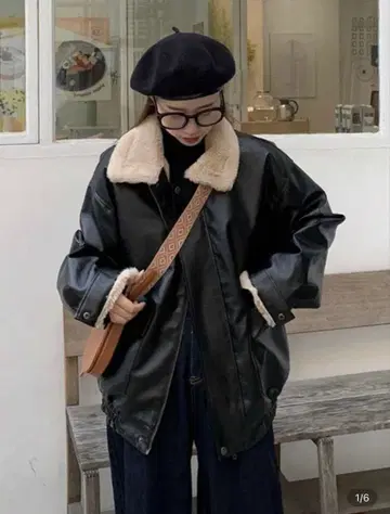 SHEIN 블랙 가죽 자켓 퍼 카라 부착 오버 사이즈