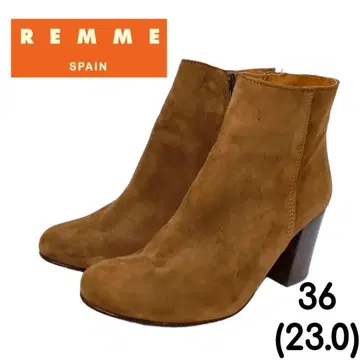 REMME 스웨이드 숏부츠 사이드 지퍼 가죽 천연 가죽 브라운 36