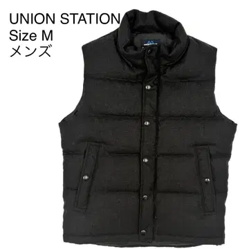 UNION STATION 다운 베스트 남성용 M 블랙 페더 포함