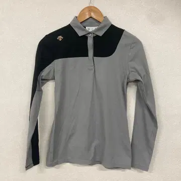 DESCENTE 긴팔 피케 셔츠 그레이/블랙