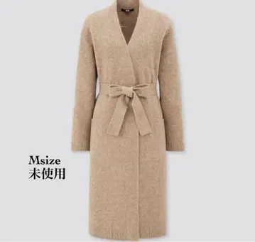 [ 미사용 ] 유니클로 수플레얀 벨티드 롱 니트 코트 베이지 M