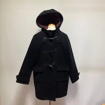블랙 더플 코트 후드 부착
