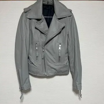 moussy 그레이 가죽 라이더 자켓