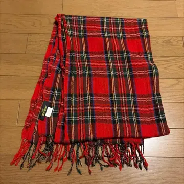 울 100% 빨간색 체크 무늬 머플러