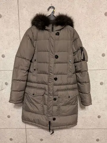 DUVETICA 카키 퍼 달린 롱 다운 자켓