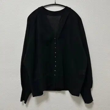 ADAM ET ROPE' 포인트 시어 니트 가디건 블랙