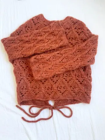 새상품급 오렌지 시스루 짜임 등 리본 니트 모헤어 SNIDEL 스나이델