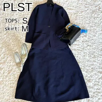 플라스테 홀가먼트 니트 칼라리스 자켓 & 니트 스커트 셋업