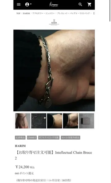 HARIM 하림 인텔렉추얼 체인 팔찌 새상품급