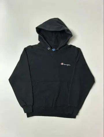 Champion 블랙 후드티 풀오버 파랑 자수 택 M 사이즈
