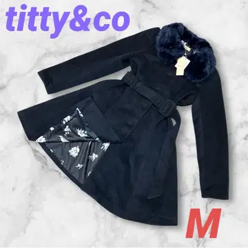 titty&co 퍼 A라인 코트 벨트 포함 M 네이비