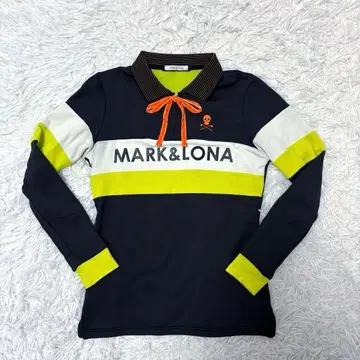 마크앤로나 상의 리본 블랙 옐로우 컬러 카라 부착 골프 의류 속기모