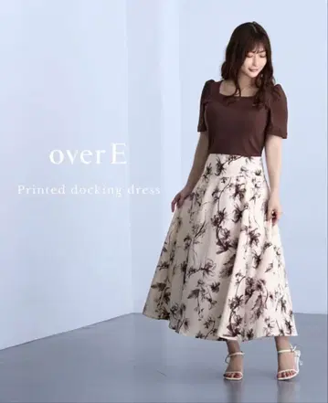 [ 새상품급 ] overE 프린트 도킹 원피스 브라운 꽃무늬 96