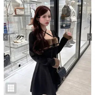 GRL 그레일 홀터넥 퍼 리본 미니 플레어 원피스 tu1914