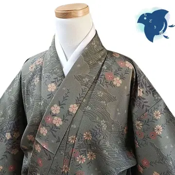 C26 치도리야 기모노 코몬 워셔블 기모노 화학 섬유 꽃 그린