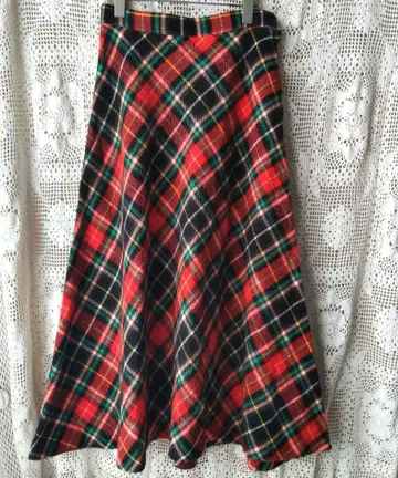 프랑스 구제 의류 플레어 스커트 체크 무늬