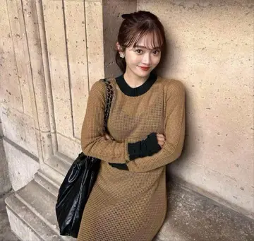 pinue 메쉬 리브 니트 원피스 헤이즐 S