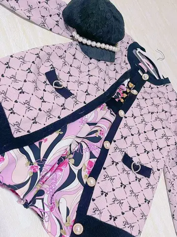 MA*RS 기하학 장미 패턴 원피스 프린세스 멜로디 가디건 헌팅 캡