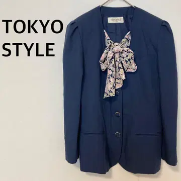 도쿄 스타일 노카라 자켓 리본 울 혼방 어깨 패드