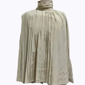 아이보리 플리츠 하이넥 빈티지 블라우스