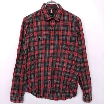 00년대 Y2K 아메카지 일본제 구제 의류 체크 무늬 커팅 긴팔 셔츠