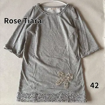 로즈 티아라 튜닉 원피스 리본 비쥬 프릴 7부 소매 그레이