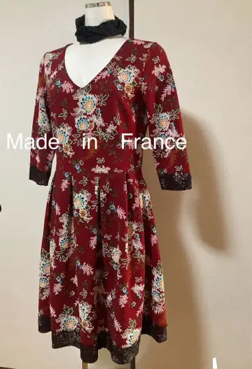 프랑스제 꽃무늬 원피스 버건디
