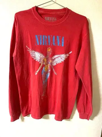 NIRVANA 천사 디자인 긴팔T셔츠 레드