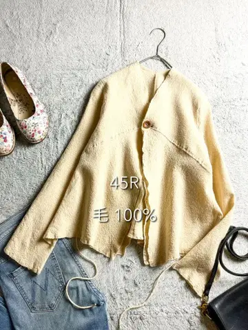 [ 45R ] 45rpm 융모 울 레이어드 플레어 가디건 플로트 니트