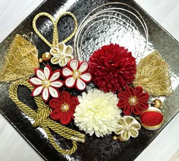 츠마미자이쿠 머리 장식 성인식 시치고산 졸업식 후리소데 빨간색 화이트