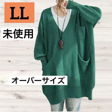 미사용 오버 사이즈 니트 스웨터 니트 원피스 LL 그린